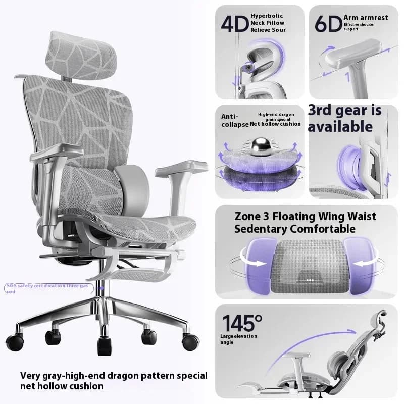 Supporto per la schiena Sedia ergonomica Gaming per computer Sedie 3D Ultra con gambe incrociate Mesh sollevabile e traspirante Silla Mobili ergonomici