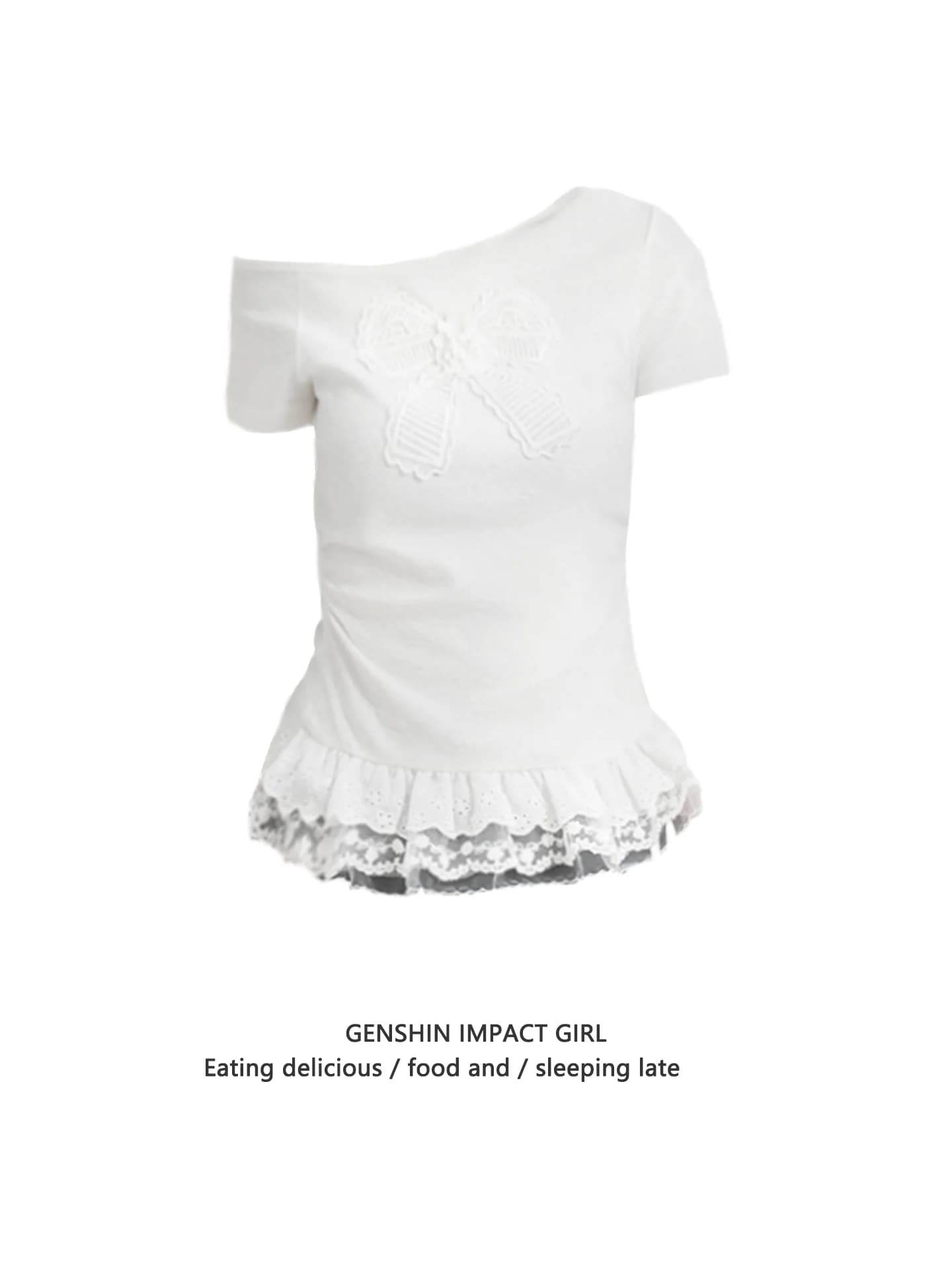 Summer New Style Women's Slim Fit Short Sleeve T-Shirt Knot Lace Casual Versatile Shoulder Bared All Match