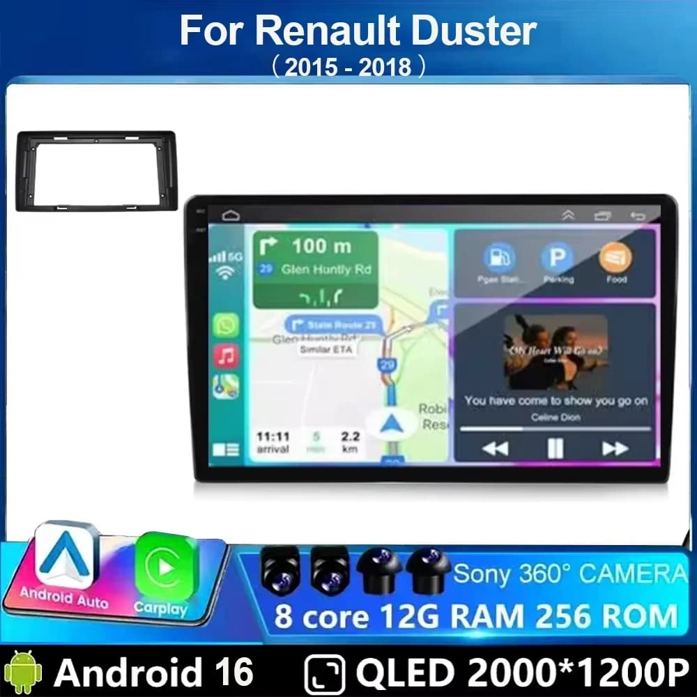 9inch Android 16 Car Radio For Renault Duster 2015 - 2018 Stereo Multimedia Video Player GPS 4G Wireless Carplay Auto Head Unit