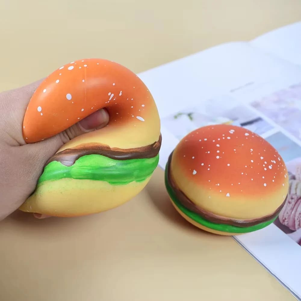 Giocattolo antistress di pane a fette di pane tostato Simulato biscotto di hamburger Squish giocattolo Giocattoli sensoriali di agitazione per bambini e adulti Divertente giocattolo da spremere