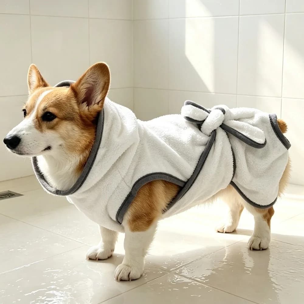 Coral Fleece Pet Bathrobe Towel Tie Up Style Absorbent Dog Bath Towel Comfortable Hooded Pet Clean Washcloth