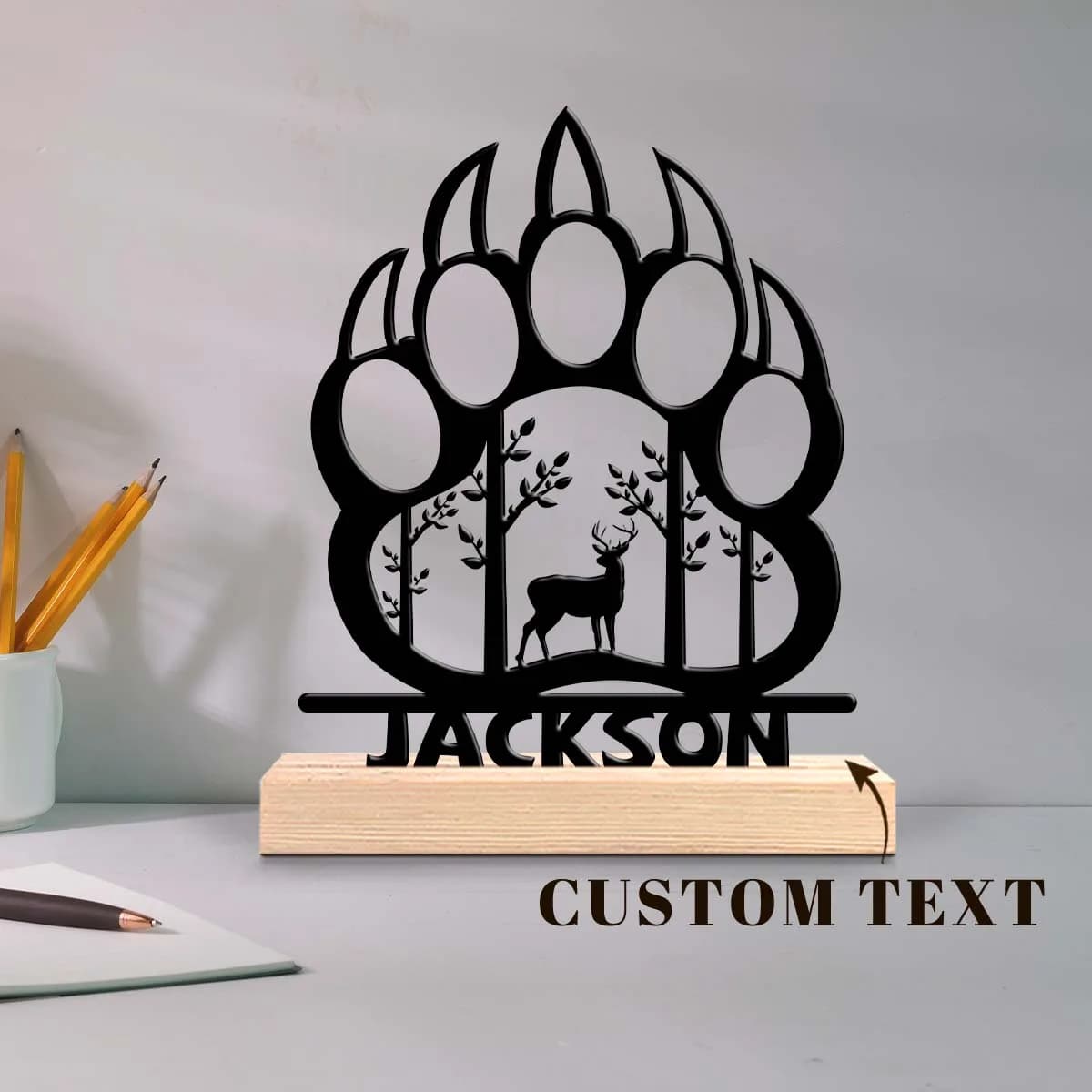 1pc Metal Desktop Decoration Customizable Content Equipped with Wooden Base Gifts and Metal Decorations for Family and Friends