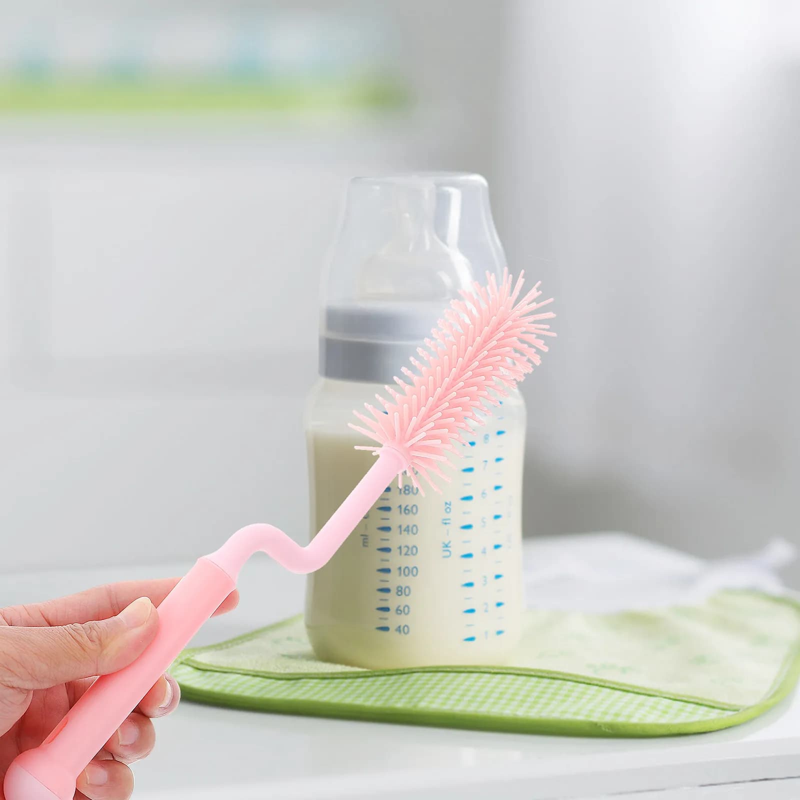 1Set Silicone Baby Bottle Cleaning Brush 360 Rotation Handle Long Pacifier Feeding Bottle Cleaner Silicone Brush