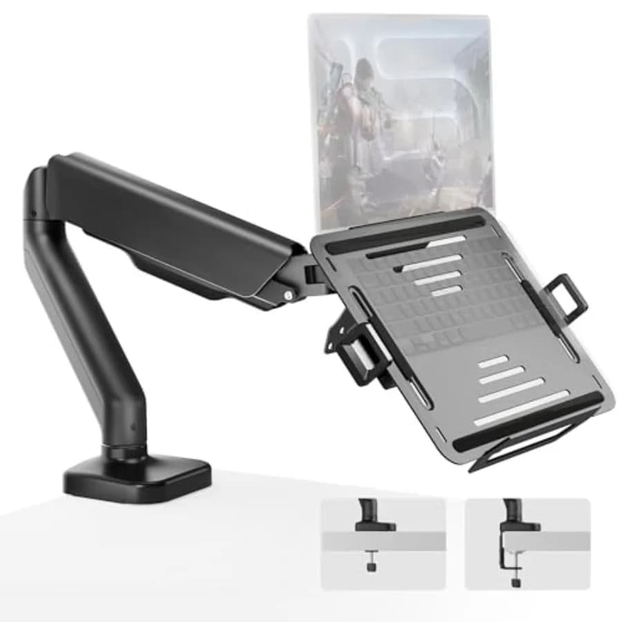 Supporto per Laptop da Scrivania: Supporto 2-in-1 in Alluminio per Monitor e Laptop, Nero, Regolabile, per Laptop fino a 18 Pollici e Schermi fino a 32 Pollici, VESA 75