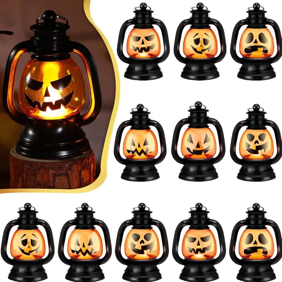 Mini lanterna a forma di zucca di Halloween da 12 pezzi, centrotavola da tavolo con lanterna Jack O da 3,54 pollici con candela LED tremolante per interni ed esterni