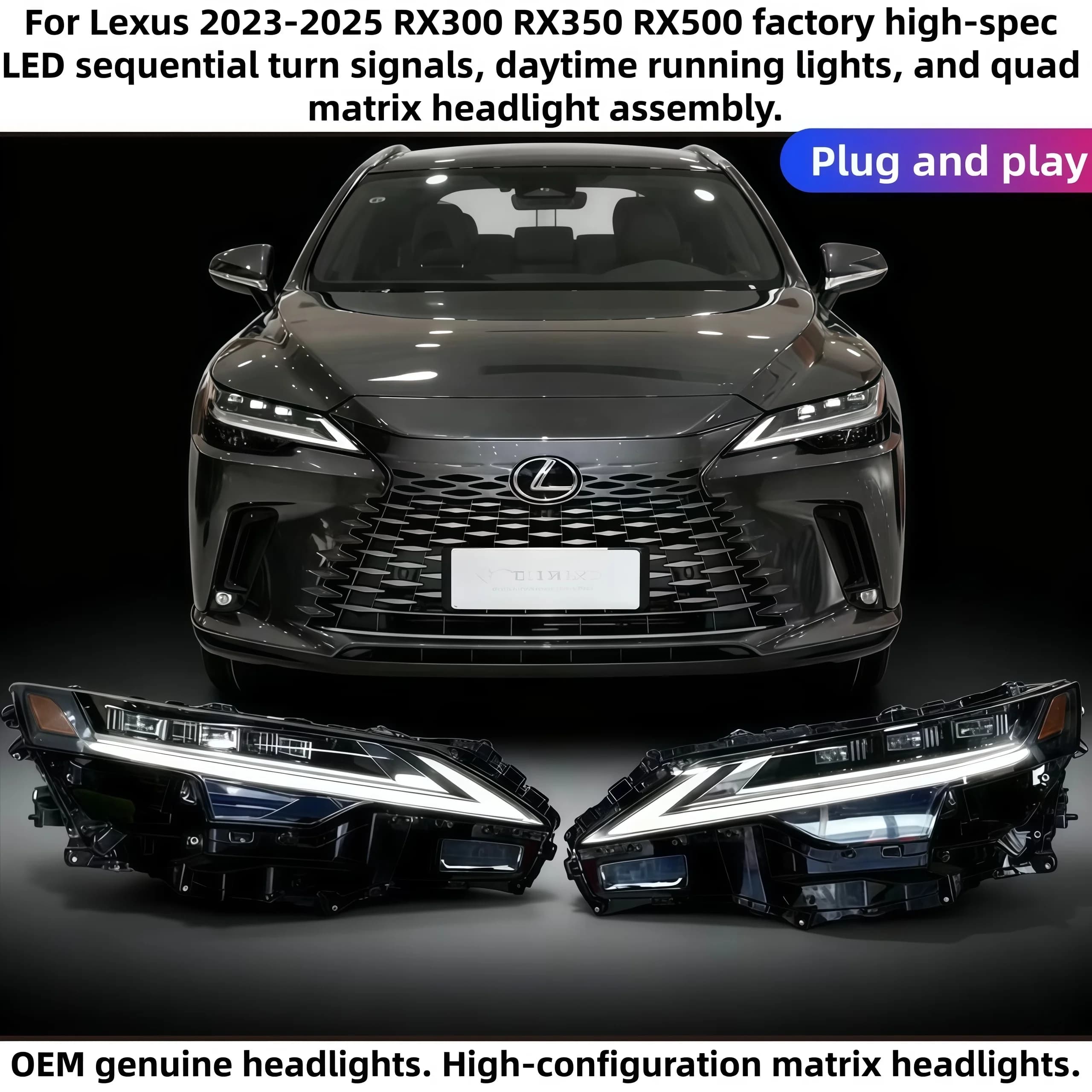 For Lexus 2023-2025 RX300 RX350 RX500 factory high-configuration LED daytime running lights with quad matrix headlight assembly