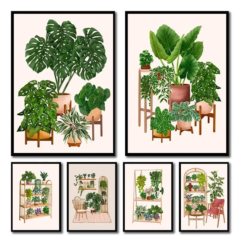 Poster e Stampa su Tela con Foglie di Palma in Vaso Stile Boho, Quadro Botanico da Parete per Soggiorno, Decorazione Casa, Regalo