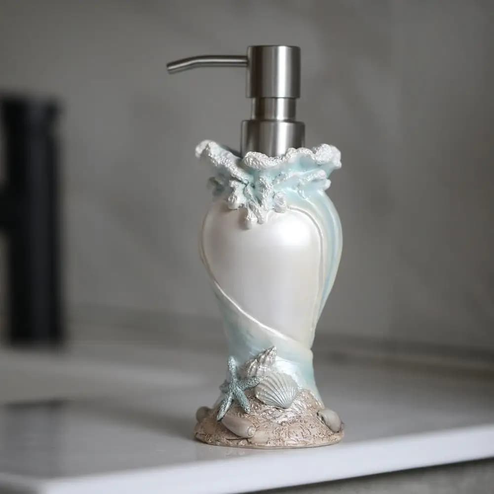 Set di accessori per il bagno costiero con dispenser di sapone a tema Mare con pompa disinfettante per le mani con dispenser di sapone a tema Mare
