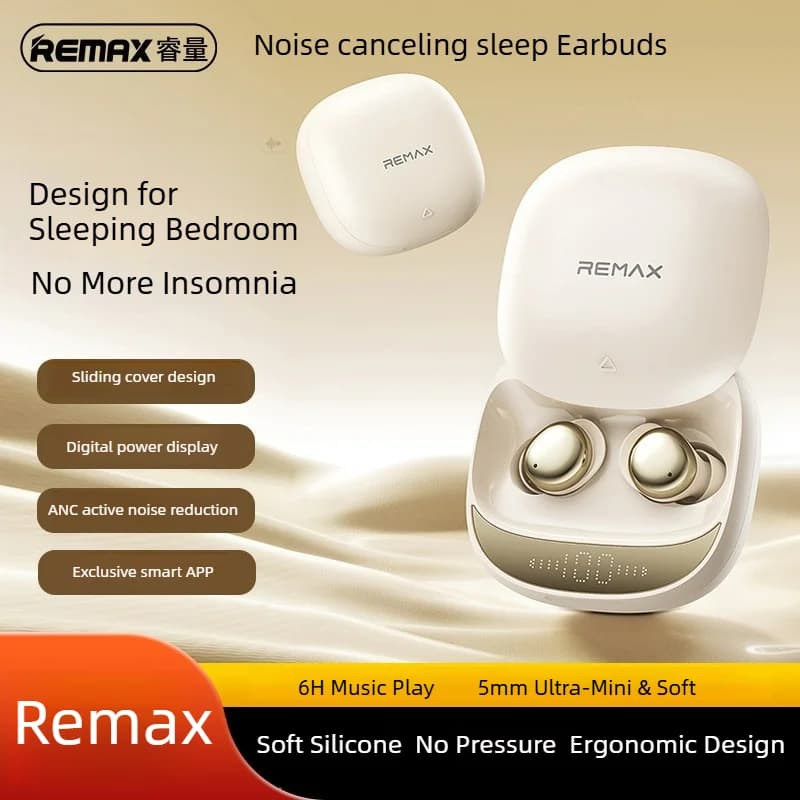 REMAX Sleep Earbuds Noise Canceling TWS-20 Mini Wireless Bluetooth Earphones for Side Sleepers Soft Comfortable Battery Display