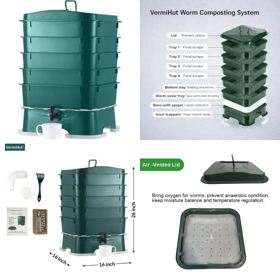 L'Originale ® Composter a 5 Vassoi per Interni ed Esterni, Sistema di Vermicompostaggio Continuo, Riciclatore di Rifiuti Alimentari