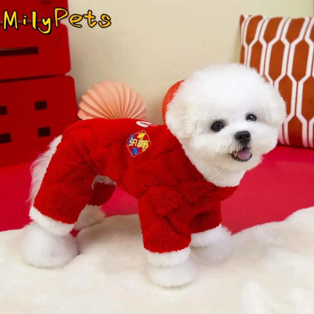 Blessing Warm Dog New Year Costumes Soft Comfortable Winter Dogs Jumpsuit Velvet Festive Dog Plush Hoodies Winter