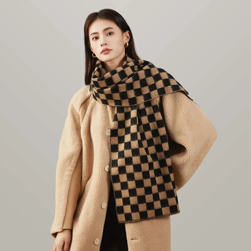 Women's winter scarf in long Scottish wool warm accessory for autumn holidays in luxury cold weather