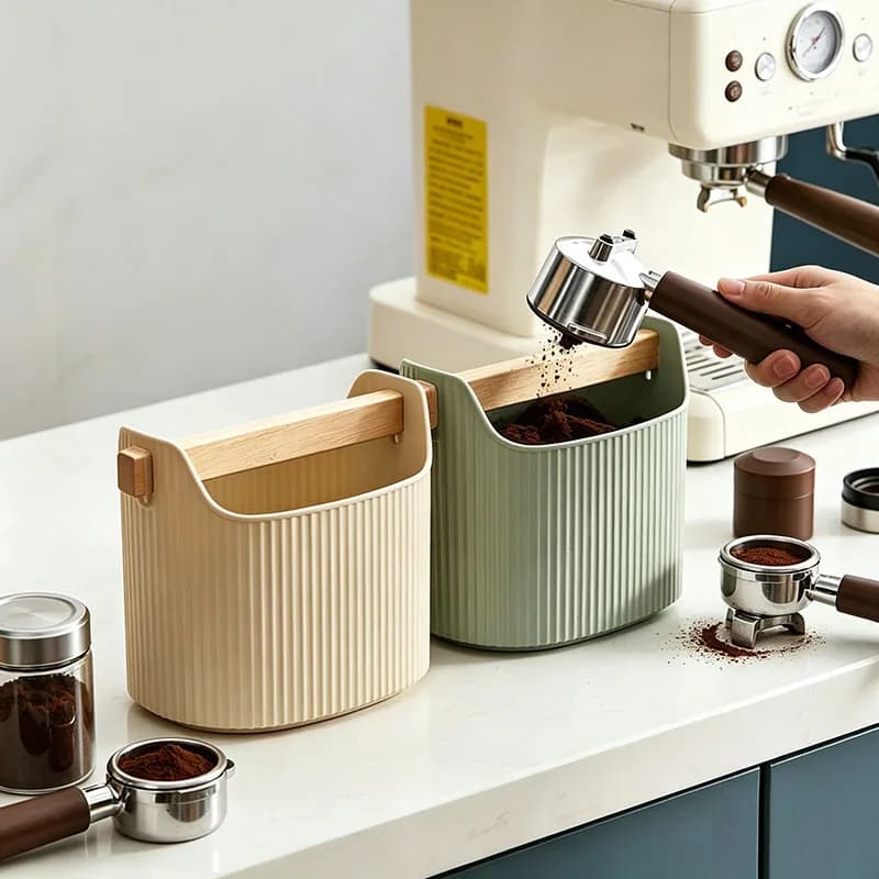 Thickened Coffee Grounds Knock Box Large Capacity Detachable Coffee Waste Container Espresso Waste Bin with Wooden Knock Bar