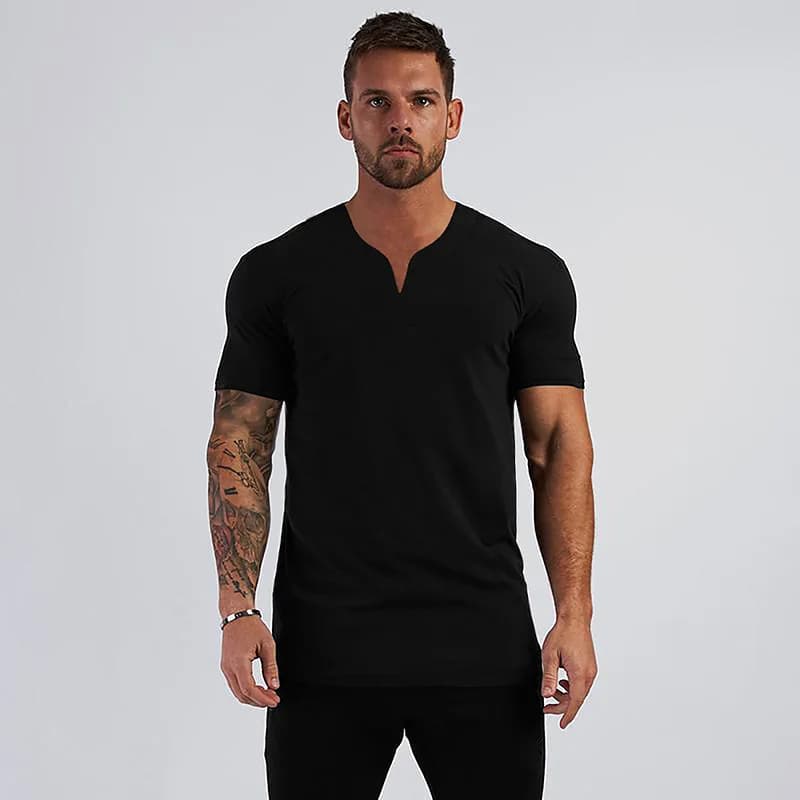 Men's Sporty Casual V-Neck Short Sleeve T-Shirt Breathable Fitness Training Top Trendy Youth Popular Standard Fit Summer Wear