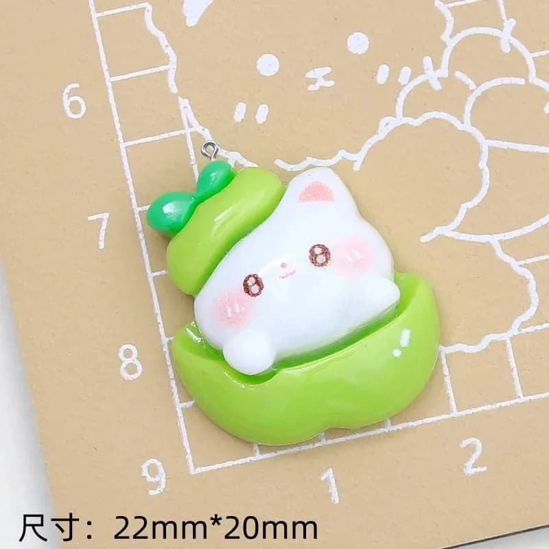 10Pcs Sweet Green Apple Cat Resin Pendants Cute Cartoon Animal Charms Handcraft Ornaments For DIY Ear Jewelry Bracelets Necklace