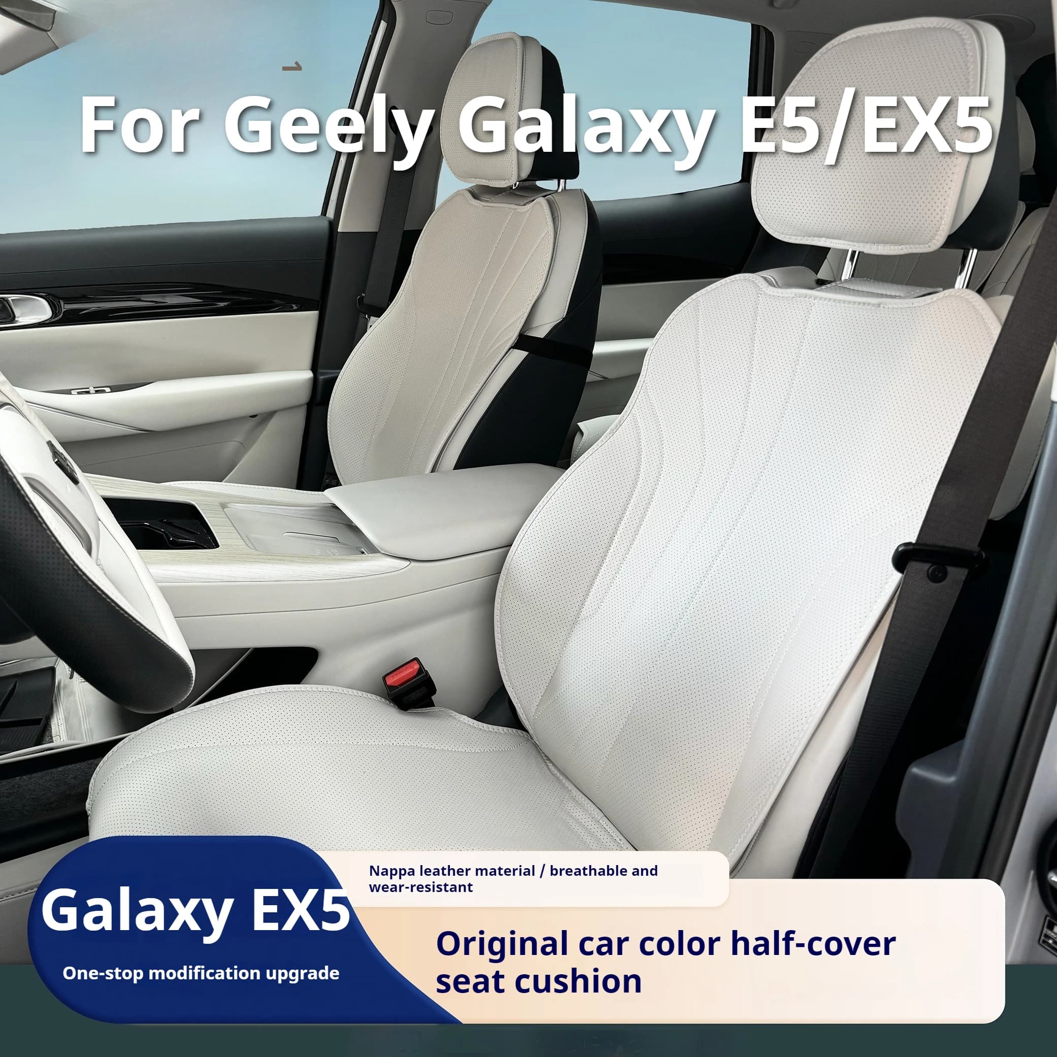 Per Geely Galaxy E5/EX5 Coprisedile per auto Full Surround Cuscino universale in pelle traforata traspirante per tutte le stagioni