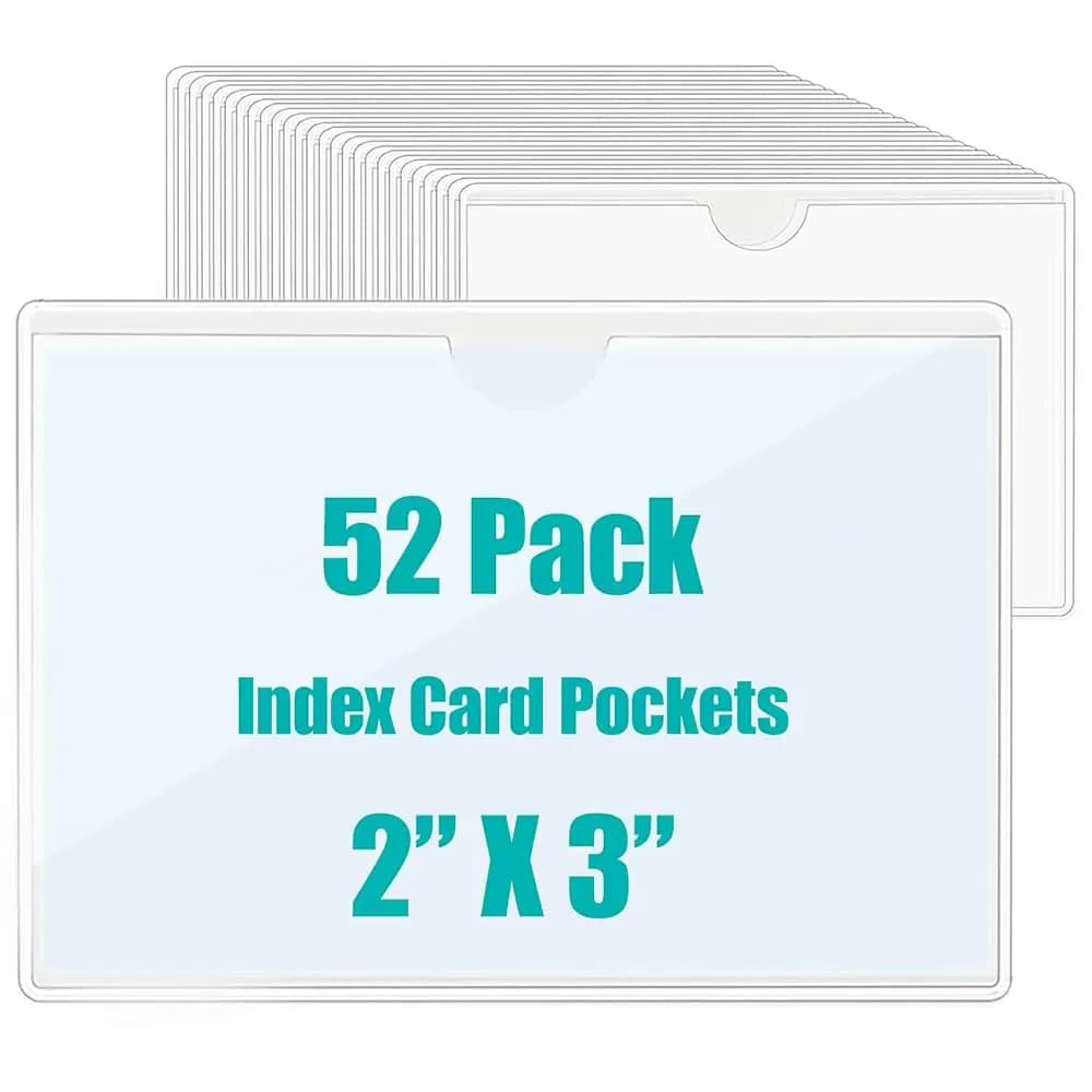 52 Tasche Adesive 2x3 Pollici per Contenitori, Porta Etichette in Plastica Trasparente, Porta Schede con Apertura Superiore per Documenti