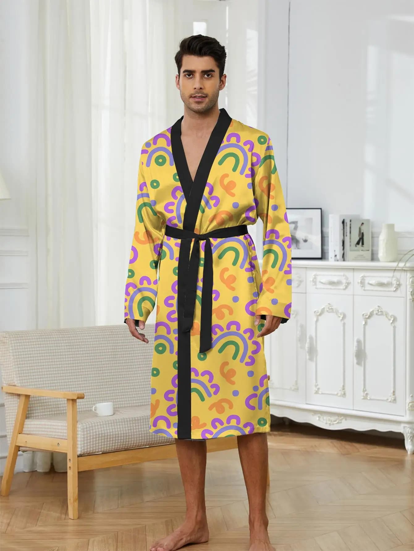 1pcs Men's Robes 2026 Spring/Summer Shower robe 3D Printed Robe man Bathrobe man Graphic sleepwear Sleepwear Breathable