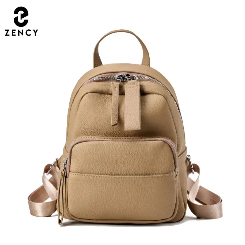 Zency 100% Genuine Leather Backpack For Women's High Quality Small Purse Commuter Travel School Satchel Female Shopper Bag
