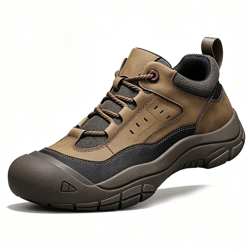 Men's Mid Top Cow Leather Hiking Shoes with Protective Toe Cap Non-Slip Outdoor Trekking Boots For Casual Walking