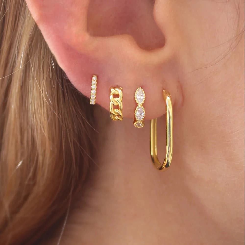 4PCS Stainless Steel Horse Eye Zircon U-shaped Earring Set for Women Y2K Unique Punk Circle Huggie Hoop Earring Piercing Jewelry