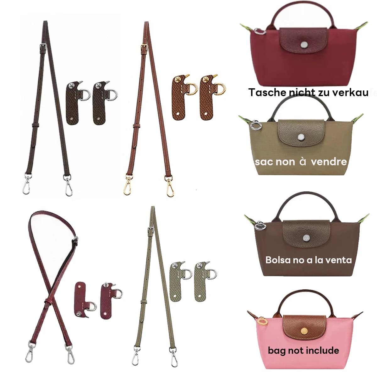 Longchamp MOCHA TERRA Mini Bag Bovine Leather Spare Shoulder Strap without Accessories for Bags with Punching Change