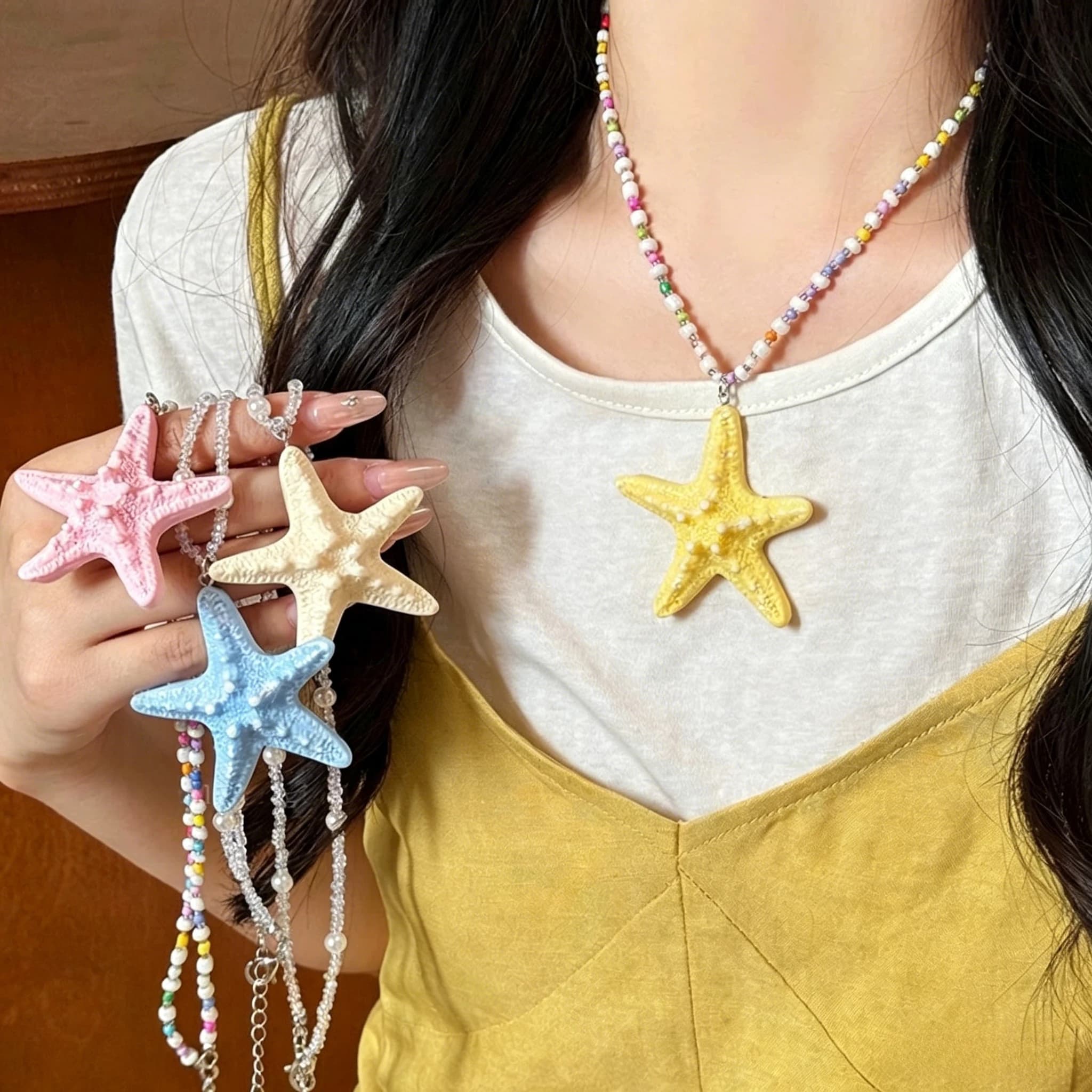 Y2K Dopamine Long and Short Chain Starfish Necklace for Women Summer Beach Holiday Exaggerated Female Jewelry Accessories Gifts
