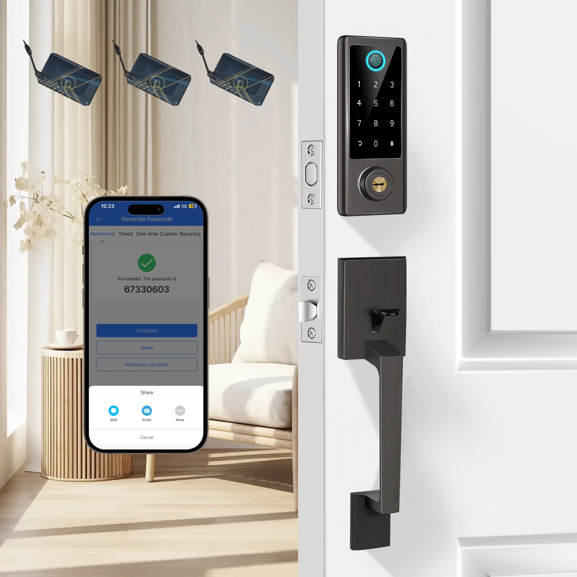 Serratura per Porta Senza Chiave con Maniglia, Serratura Biometrica con Impronta Digitale, Serrature Intelligenti per Porta d'Ingresso, Tastierino Digitale Elettronico
