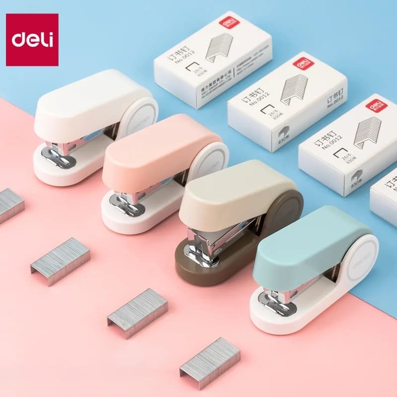 DELI Mini Set di cucitrici con punti metallici 24/6 Cucitrice Easy-Press Strumento portatile per rilegare carta per studenti, ufficio e uso domestico