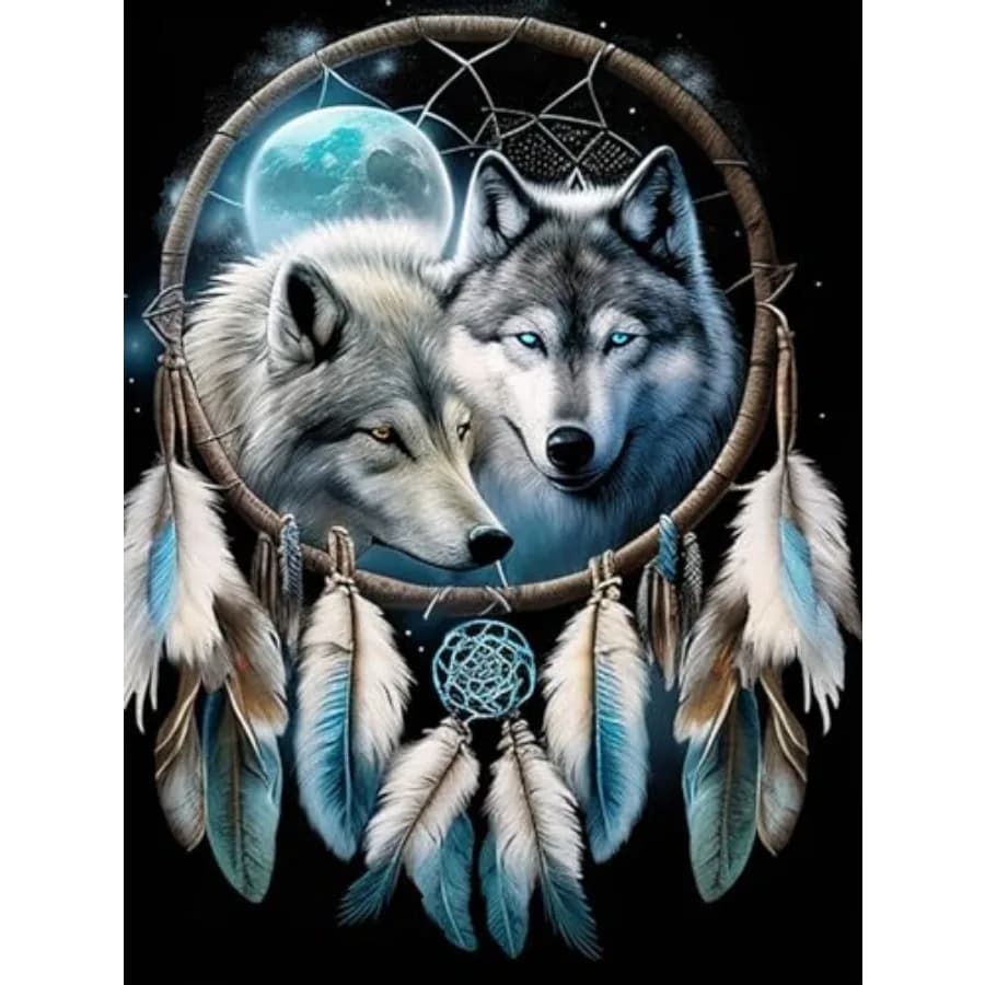 Wolf Diamond Painting Kit for Adults Beginners, Dreamcatcher 5D Full Drill Diamond Art Kit, DIY Round Gem Art Craft for Relaxat