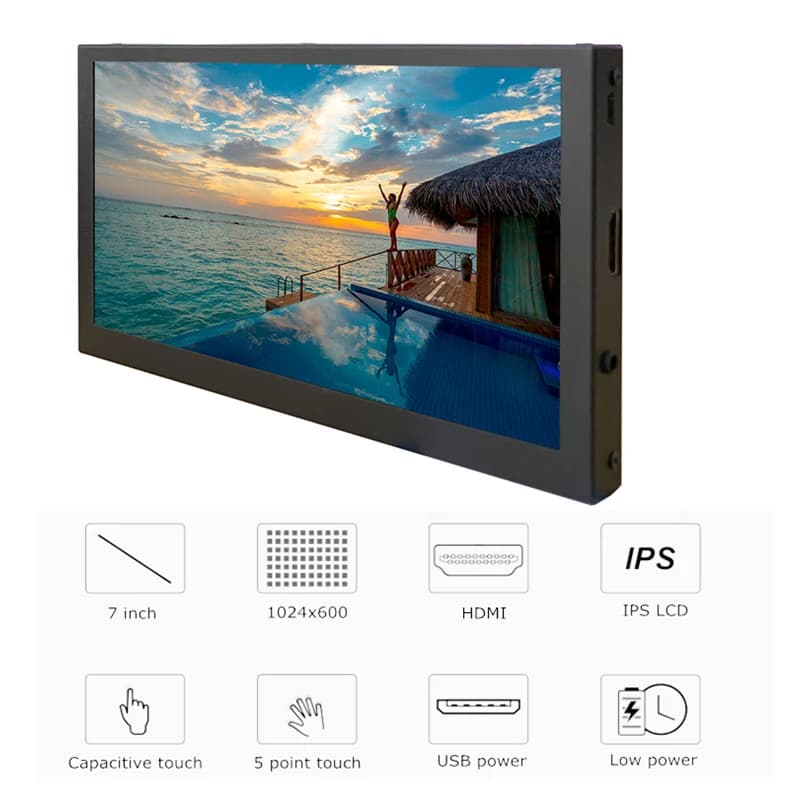 7 Inch IPS LCD Display Compatible Capacitive Touch Screen HDMI 1024x600 Monitor Aluminum Case for Raspberry Pi 7 Windows AIDA64