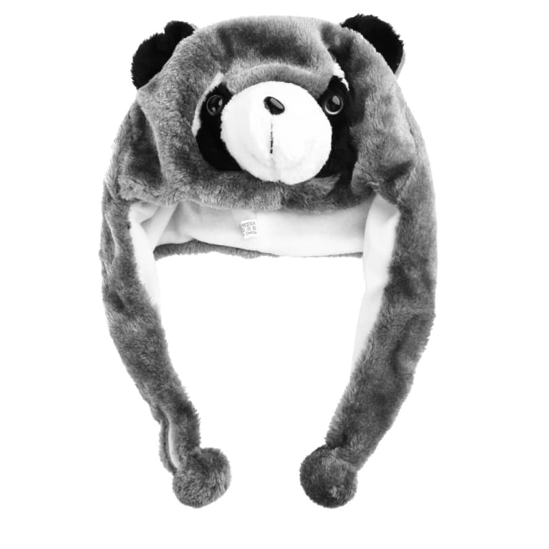 DXAE Adult Kids Winter Cute Raccoon Animal Beanie Hat with Pom Pom Ends Funny Stuffed Toy Earflap Hat Cosplay Costume