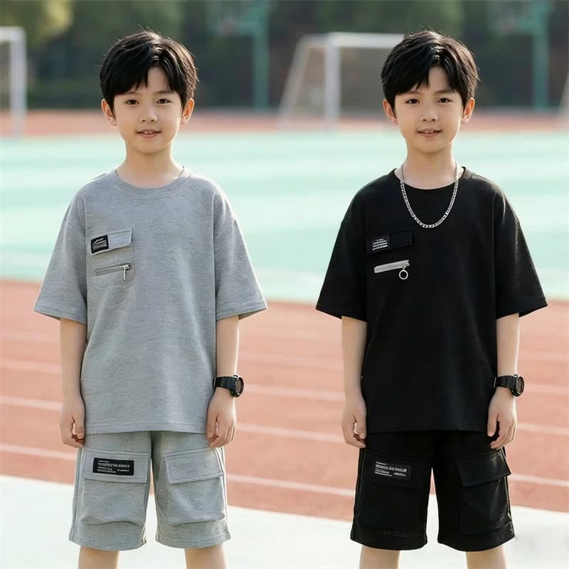 Completi Estivi a Maniche Corte per Ragazzi, Set di Abbigliamento Sportivo per Bambini e Adolescenti, T-shirt e Pantaloncini, Outfit 2 Pezzi, Set di Moda per Bambini Grandi 5-14 Anni