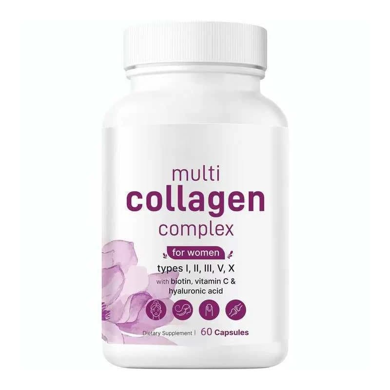 Multi Hydrolyzed Collagen Peptides Capsules - Types I, II, III, V with Biotin, Vitamin C, Hyaluronic Acid