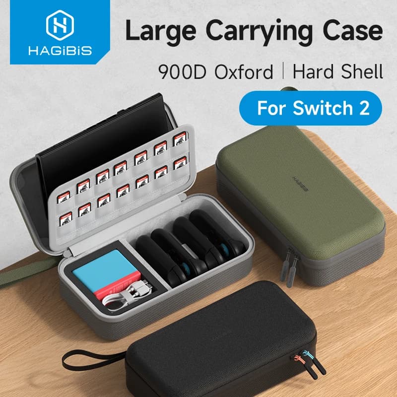 Hagibis Custodia da trasporto portatile per Switch 2 Borsa da viaggio grande per accessori NS Caricatore/cavo/dock con 14 cartucce di gioco