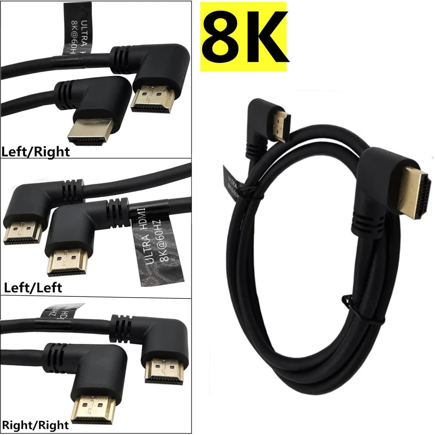 8K 48Gbps HDTV 2.1 Cable 90/270 Degree Elbow Up Down Angle HDMI-compatible To HD Cable 8K@60Hz For TV PC Projector PS5 Laptop