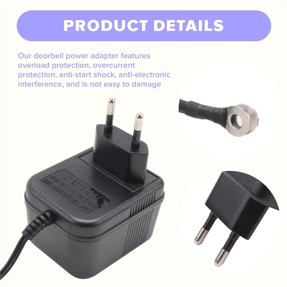 [CNIM] Adattatore di Alimentazione per Campanello AC, Trasformatore per Campanello 18V 500mA, Cavo da 10M, Compatibile con Ring Doorbell, Videocitofono con Spina EU