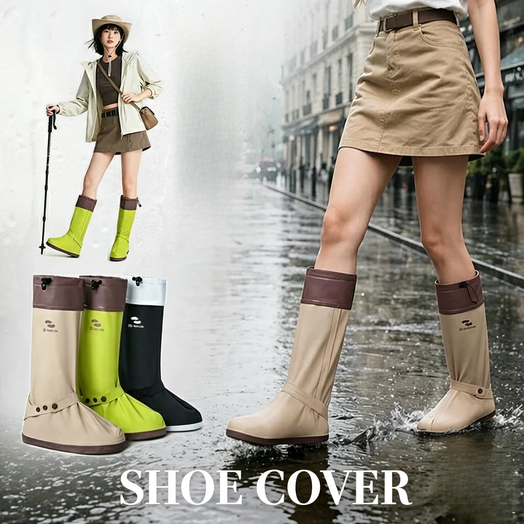 Fashion Waterproof Rain Boot Covers Foldable Non-slip Reusable Boot Covers for Women Men Outdoor Walking Hiking Fishing Camping