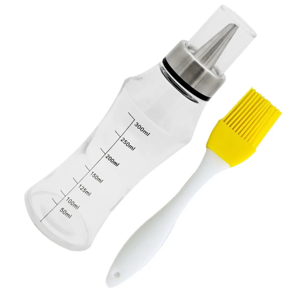 Set Dispenser Olio in Vetro con Bottiglia in Acciaio Inossidabile, Dispenser Olio d'Oliva/Aceto, Utensile da Cucina con Pennello in Silicone, Anti-perdita per Cucinare