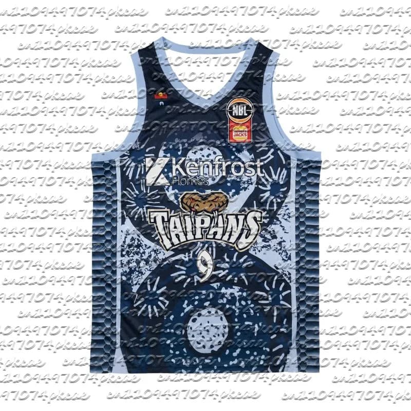 Maglia da basket ad asciugatura rapida Maglia stampata con arte indigena Cairns Taipans # 9 Abbigliamento sportivo traspirante e alla moda per adulti e bambini ad asciugatura rapida