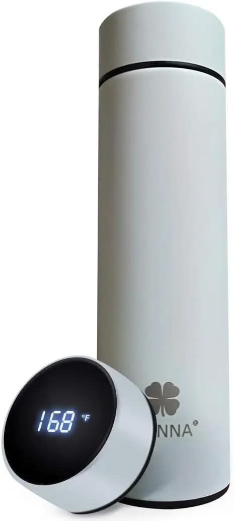 Insulated water bottle with LED temperature display, double wall vacuum cleaner, keeps warm/cold for 24 hours - White