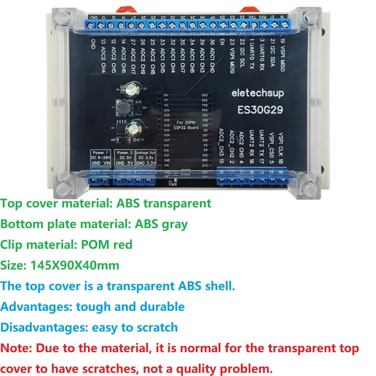 Modulo Adattatore per Morsettiera DIN 5.0 con Bluetooth per Arduino WiFi IoT, Cover Trasparente, Scheda di Espansione ESP32 Devkit