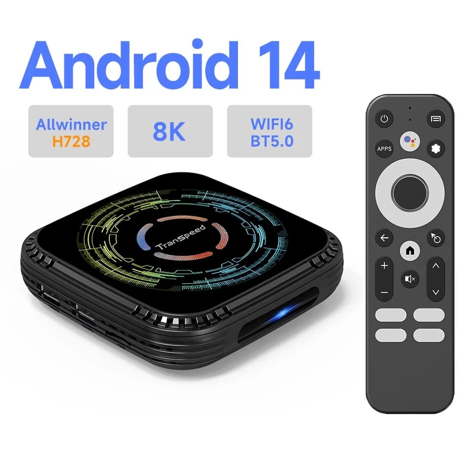 Transpeed Allwinner H728 Android 14 TV BOX Dual Wifi 6 32G64G Octa-Core ARM Cortex A55 Support 8K HDR Video 4K BT5.0 Set Top Box