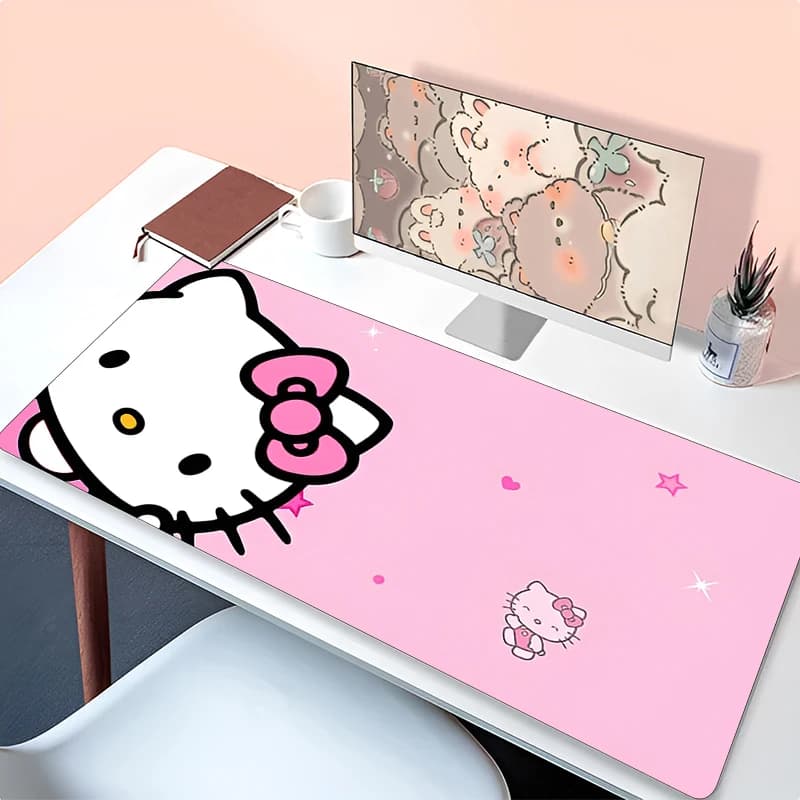 Tappetino per mouse rosa Tappetino per desktop carino Accessori da gioco per PC H-hello K-kitty Tappetino per tastiera Kawaii Anime Gamer Cabinet Tappetino per mouse Tappeto HD