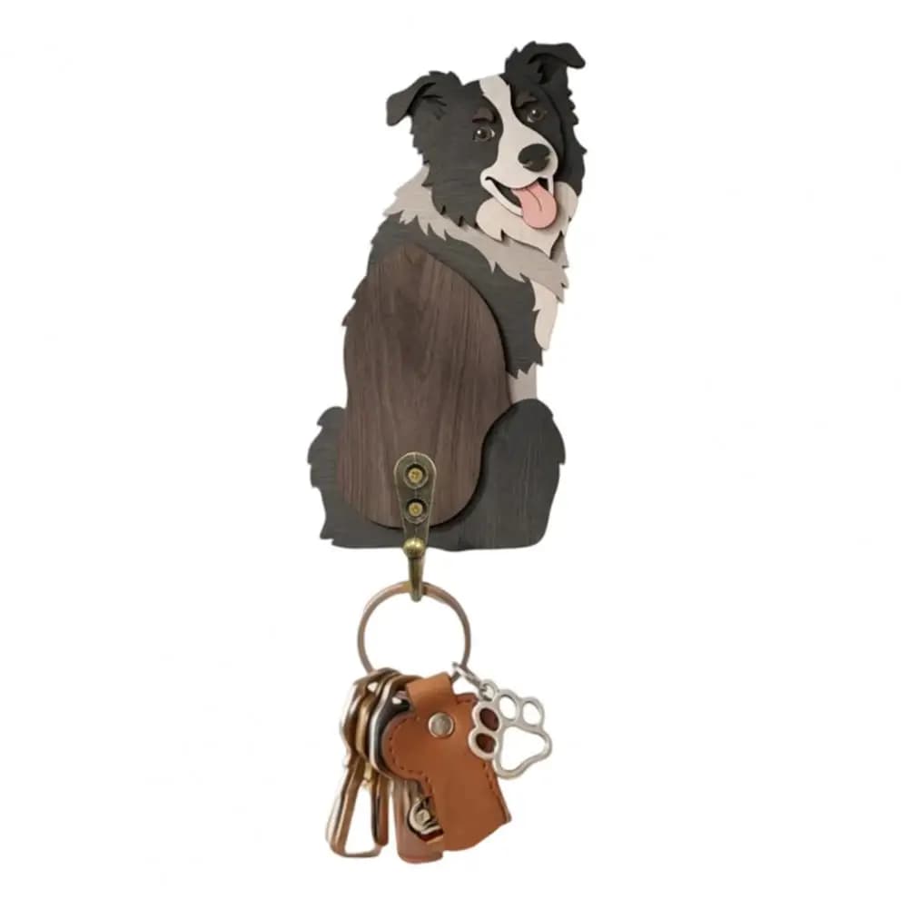 Dog Key Hook Wooden Dog Shaped Hook Decorative Dog Key Hanger Wall Mounted Leash Holder for Lovers Home Organization Harness