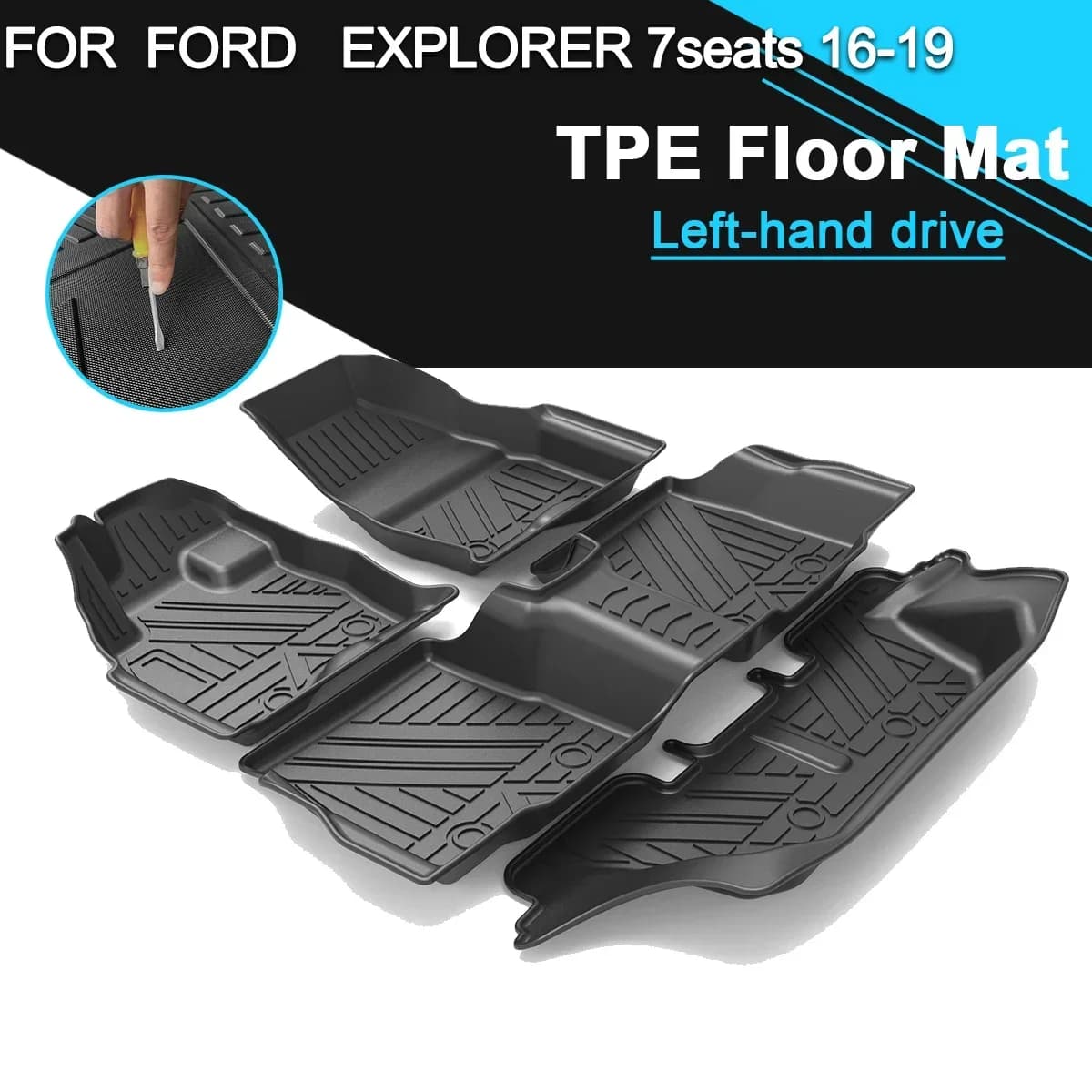 Waterproof Non-slip TPE Car Mat Fully Surrounded Refit Drive Left Car Accessories for Ford Explorer 2016-2019