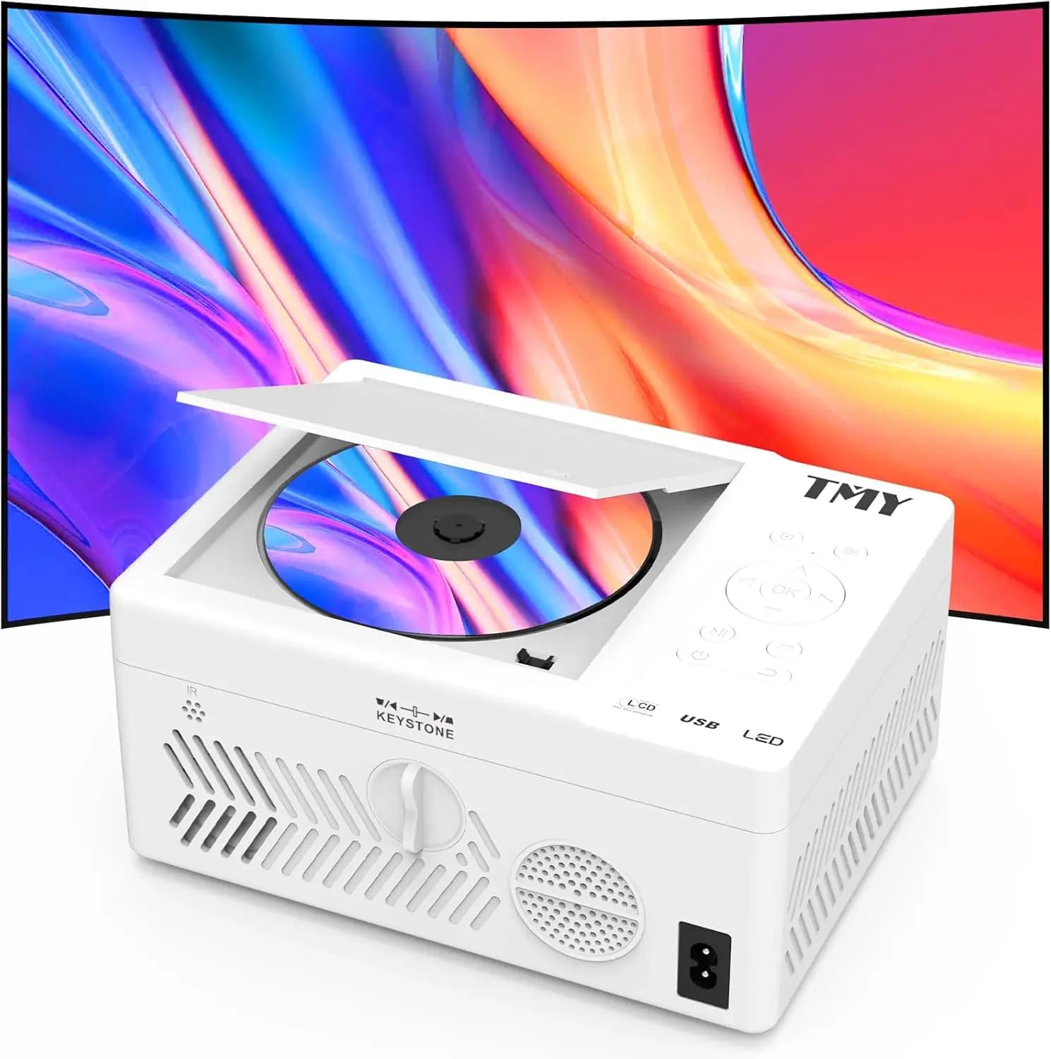 Mini Proiettore 1080P con Lettore DVD Integrato, Bluetooth 5.1, Portatile per Film all'Aperto, Supporta HDMI/USB/TF