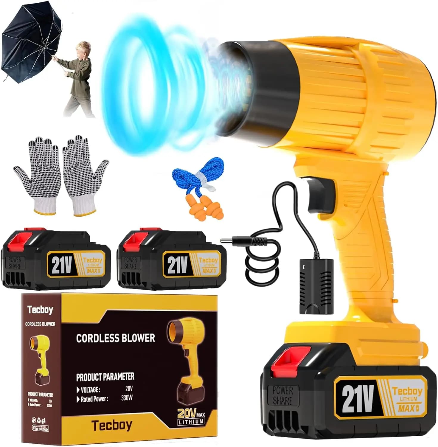 Soffiatore per Foglie Portatile Senza Fili con 2 Batterie e Caricabatterie, Turbo Jet Portatile da 990K RPM per Pulizia del Giardino