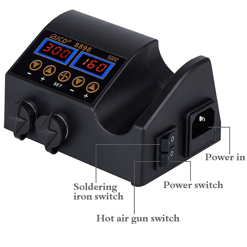 JCD 8898‑16 750W 2‑in‑1 LCD Digital Soldering Station Hot Air Gun Soldering Iron SMD Rework Repair Welding Tool Kit