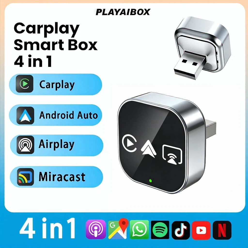 Dongle Smart Carplay 4in1 Aggiornato, Wireless Android Auto, Mirror Link USB Plug and Play, Connessione Automatica WiFi per Apple e Android